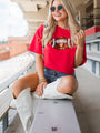 End Zone Elegance Red Football Sequin Tee