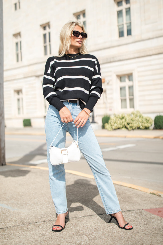 Crushing On You Black And Ivory Striped Crew Neck Sweater