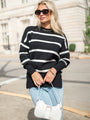 Crushing On You Black And Ivory Striped Crew Neck Sweater