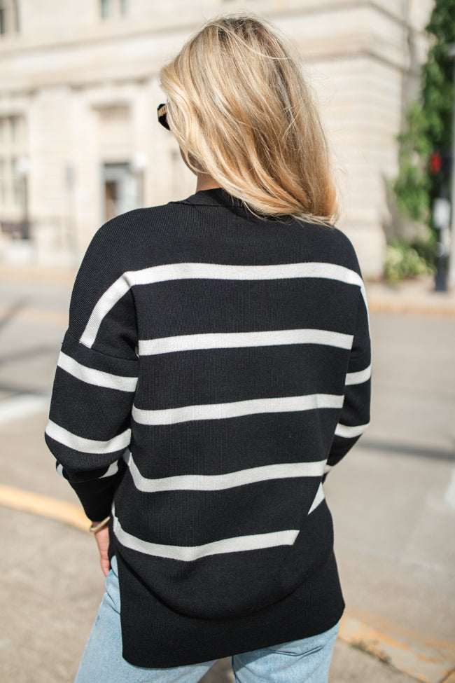 Crushing On You Black And Ivory Striped Crew Neck Sweater