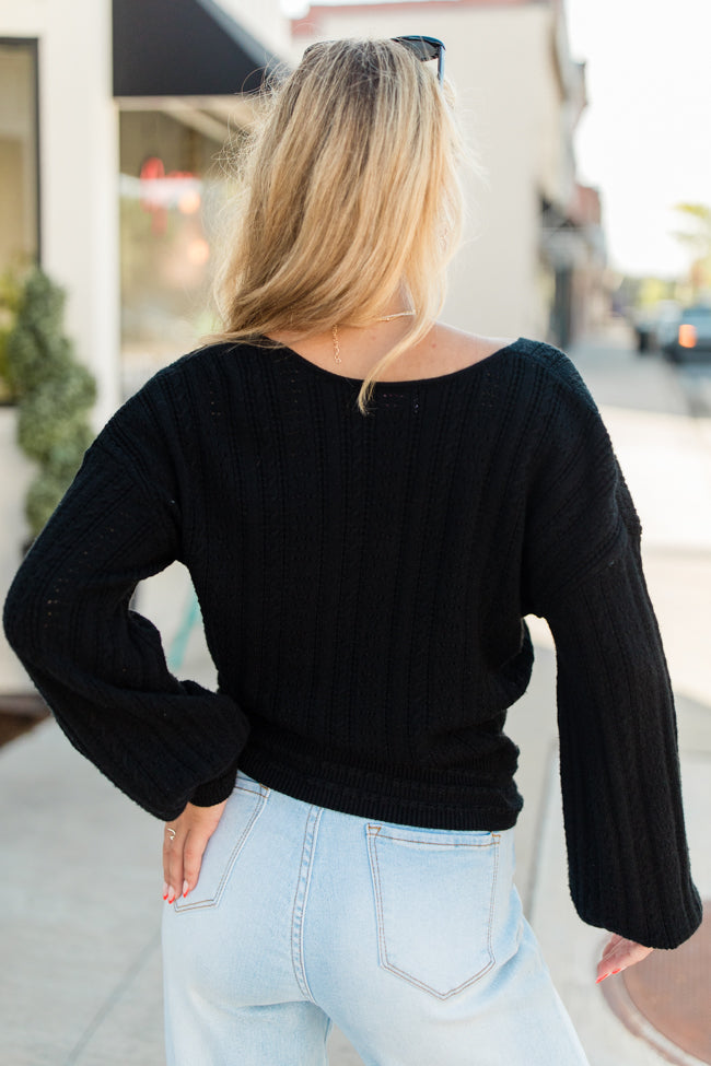 With Love Black Wrap Pointelle Sweater FINAL SALE