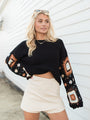 Let's Figure It Out Black Crochet Sleeve Sweater