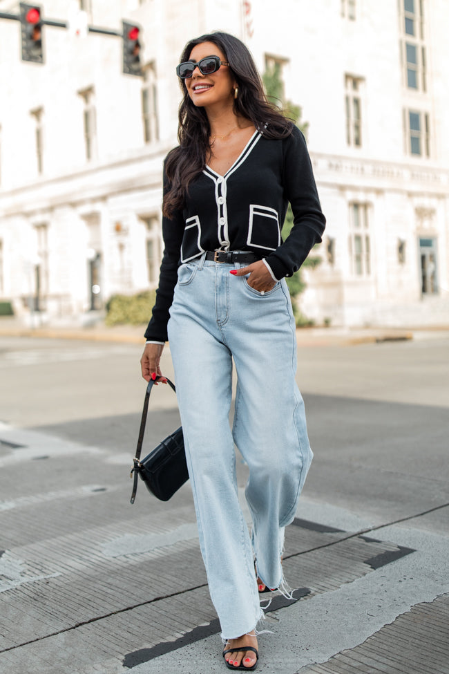 Gives Me Time Black and Ivory Contrast Trim Cardigan SALE