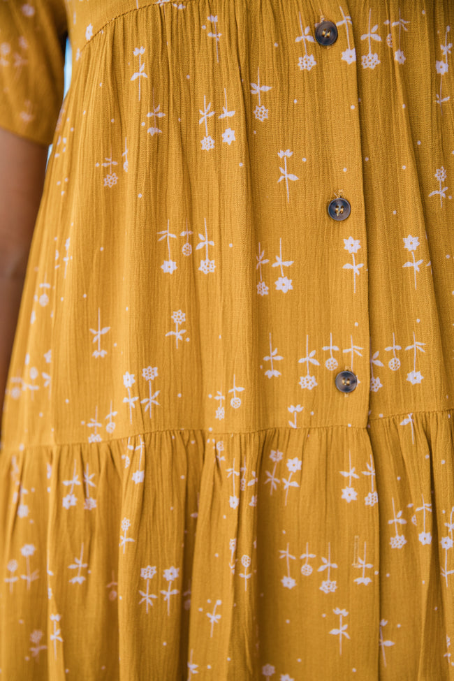 Modern Muse Mustard Floral Print Button Up Dress FINAL SALE