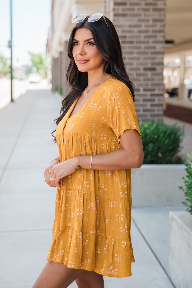 Modern Muse Mustard Floral Print Button Up Dress FINAL SALE