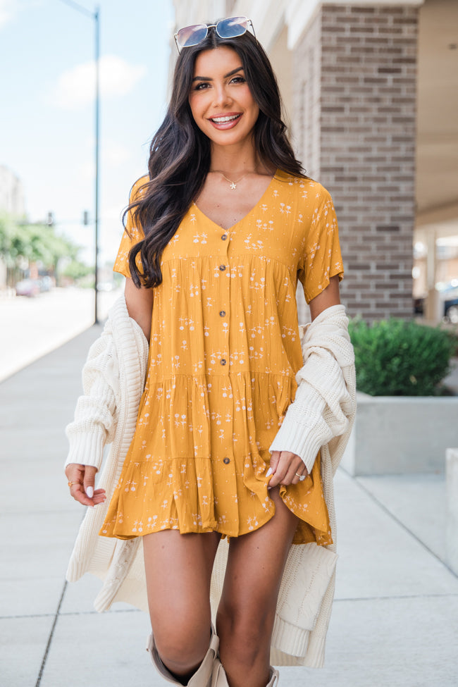 Modern Muse Mustard Floral Print Button Up Dress FINAL SALE