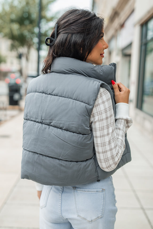 Sights To See Slate Cropped Puffer Vest