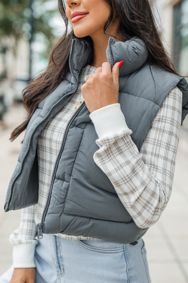 Sights To See Slate Cropped Puffer Vest