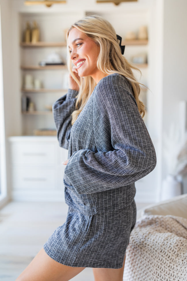 Happiness In Simplicity Black Ribbed Lounge Set