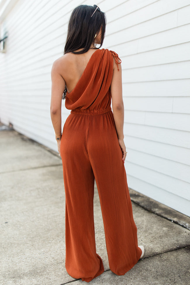 Sent From Above Rust One Shoulder Plisse Jumpsuit