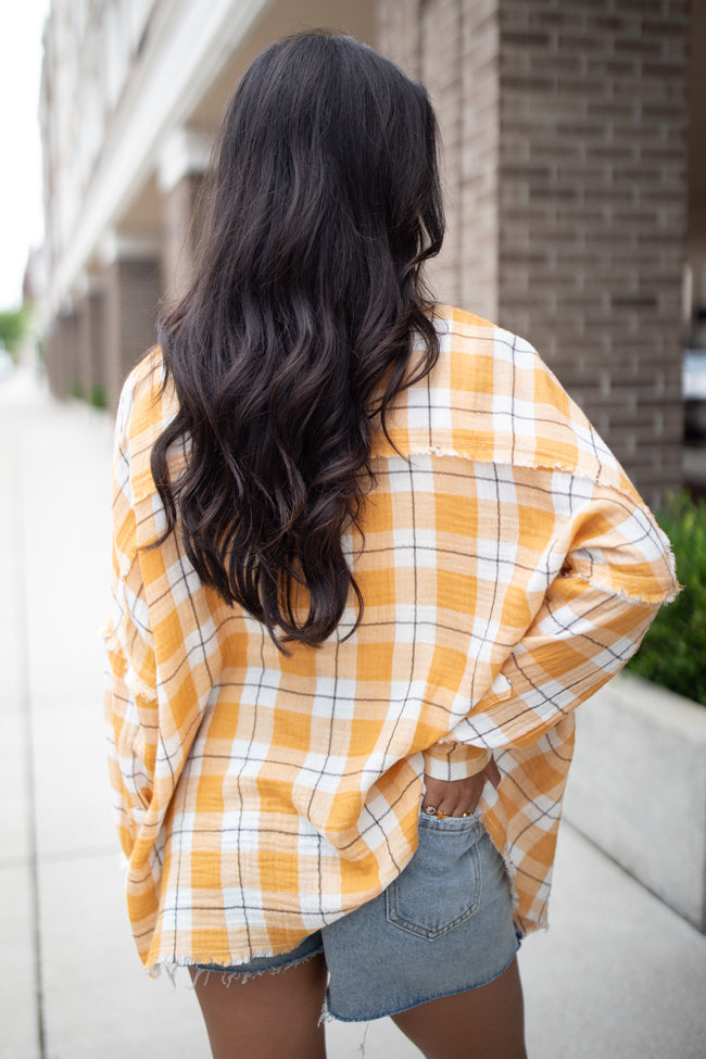 The Same Feeling Plaid Gauze Button Front Blouse