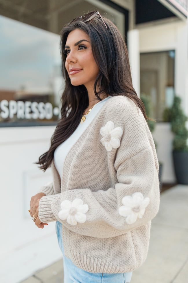 Heartbeat On the High Line Beige Flower Applique Cardigan SALE