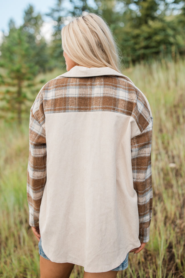 Talking My Language Beige and Brown Plaid Sleeve Shacket FINAL SALE