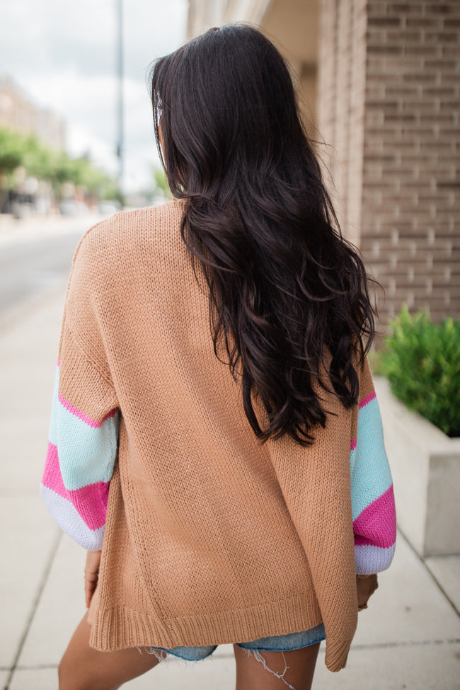 Let's Stay Longer Brown Multi Color Block Sleeve Cardigan SALE