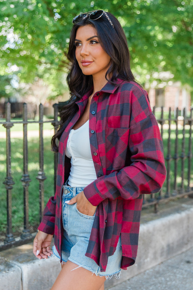 Made Me Realize Maroon Plaid Button Front Shirt FINAL SALE