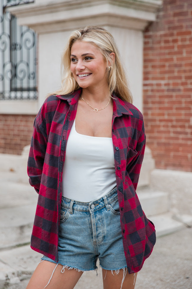 Made Me Realize Maroon Plaid Button Front Shirt FINAL SALE