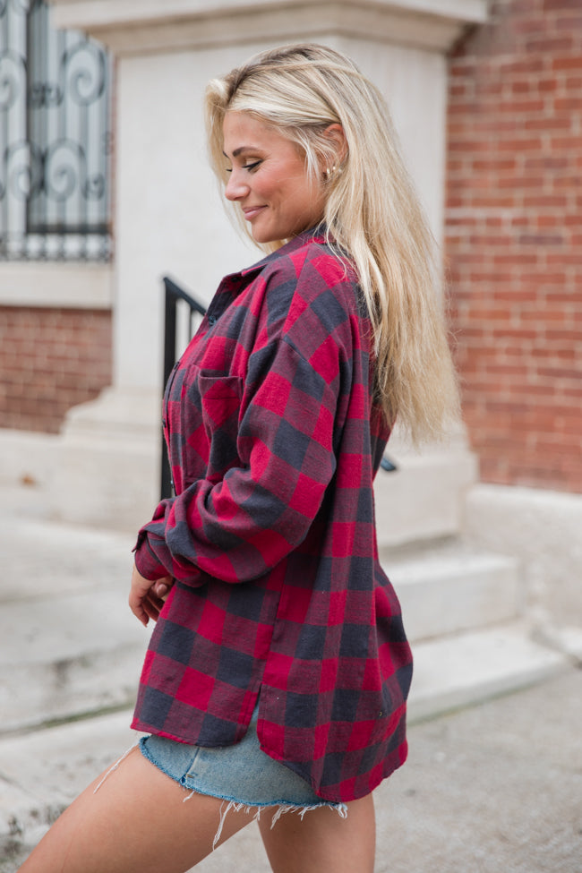 Made Me Realize Maroon Plaid Button Front Shirt FINAL SALE