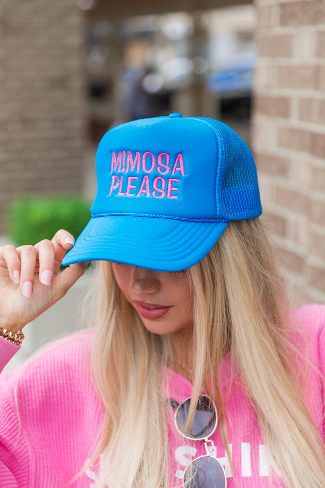 Mimosa Please Neon Blue Trucker Hat