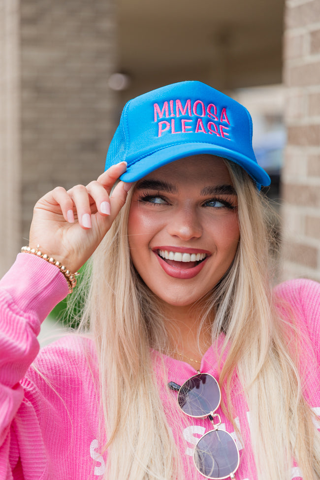 Mimosa Please Neon Blue Trucker Hat