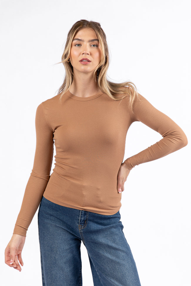 Make Your Choice Brown Ribbed Long Sleeve Tee