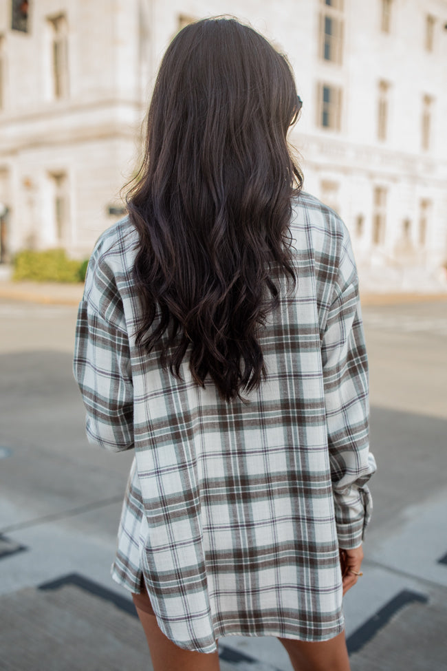 Made Me Realize Ivory, Sage, and Brown Plaid Button Front Shirt