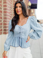 Up To Me Medium Wash Corset Front Chambray Blouse