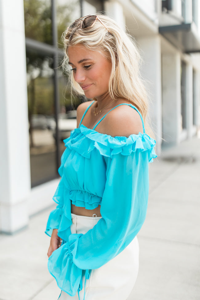 Big Dreams Aqua Ruffle Trim Blouse