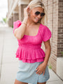 Safe Space Here Hot Pink Smocked Waist Blouse