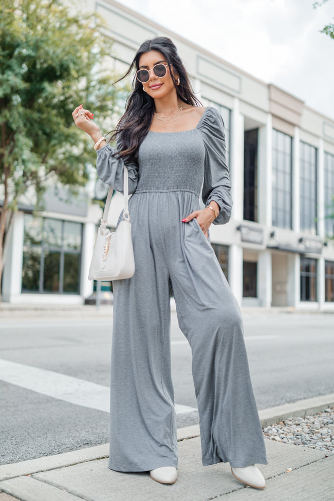 Deep In My Heart Heather Grey Knit Solid Jumpsuit