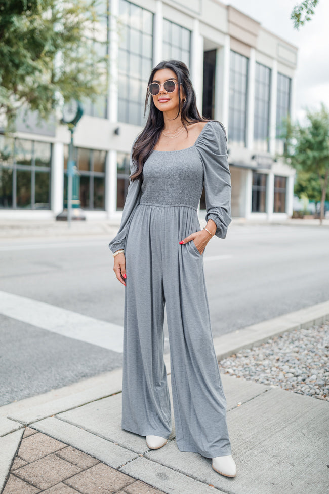 Deep In My Heart Heather Grey Knit Solid Jumpsuit