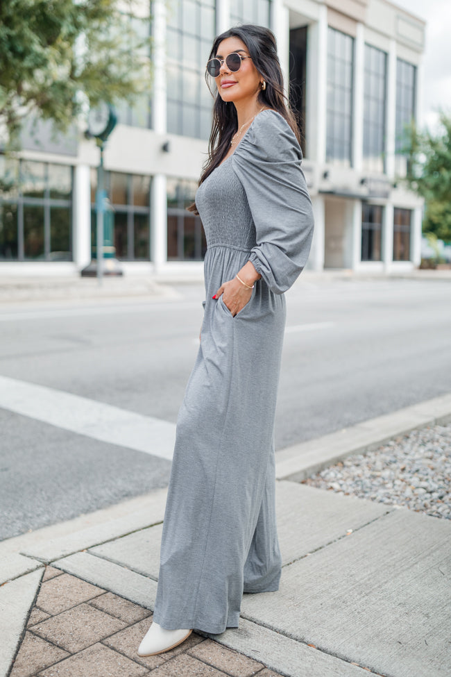 Deep In My Heart Heather Grey Knit Solid Jumpsuit