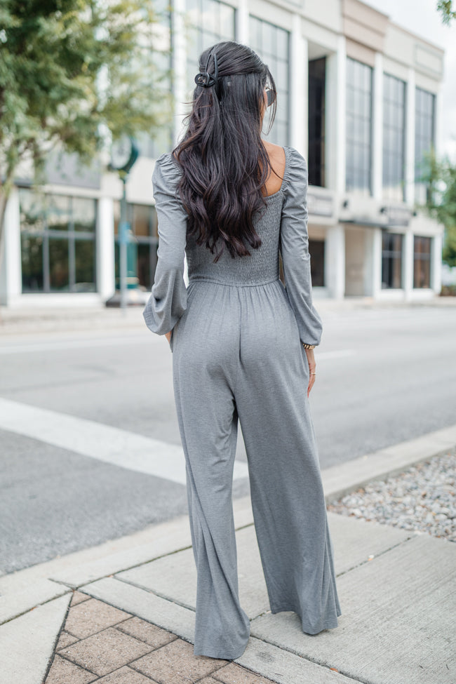 Deep In My Heart Heather Grey Knit Solid Jumpsuit