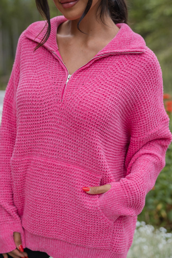 I Jump Too Hot Pink Chenille Quarter Zip Pullover