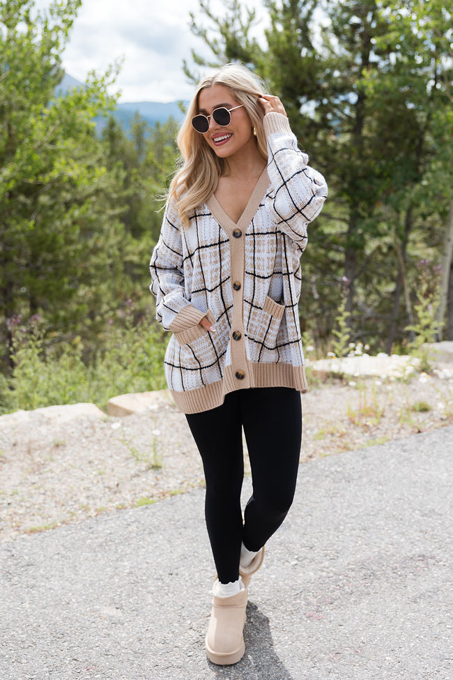 Never Settle Tan Plaid Cardigan SALE