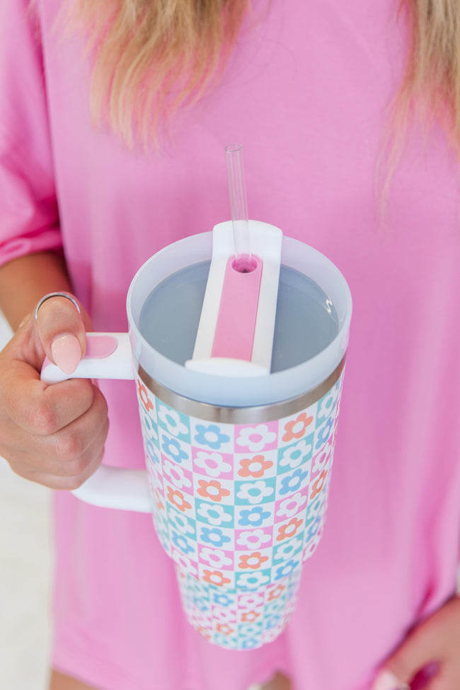 Sippin' Pretty In Meadow Mosaic 40 oz Drink Tumbler With Lid And Straw