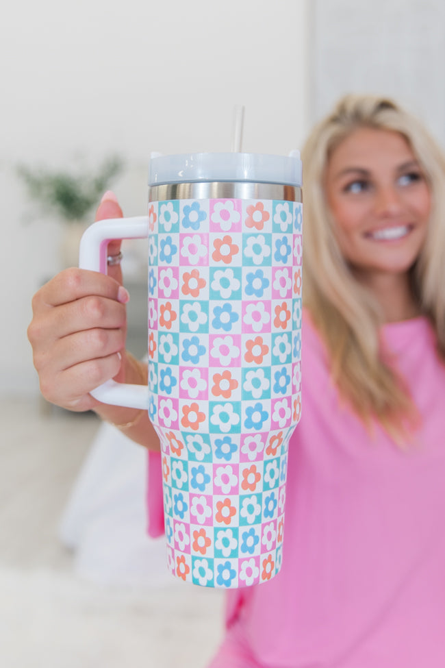 Sippin' Pretty In Meadow Mosaic 40 oz Drink Tumbler With Lid And Straw