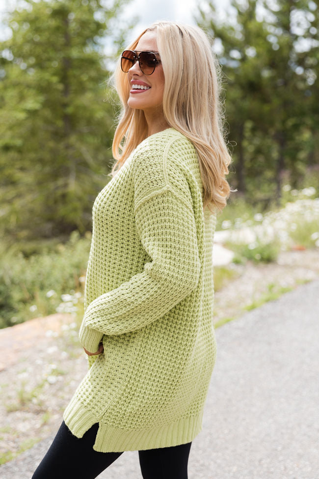 Just Keep Going Lime Henley Waffle Sweater