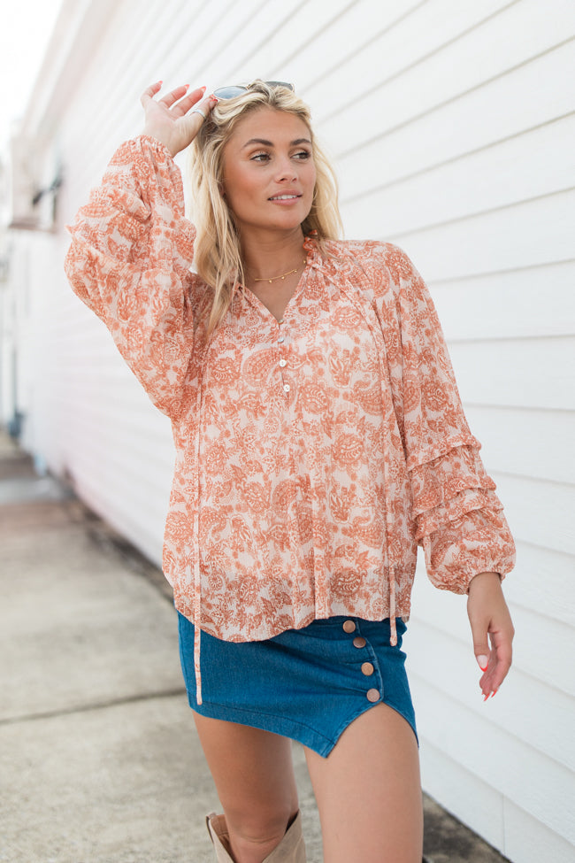 Outlook On Life Rust Multi Printed Boho Blouse