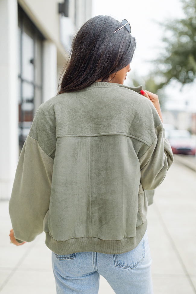 Look Out For You Olive Quilted Suede Bomber Jacket