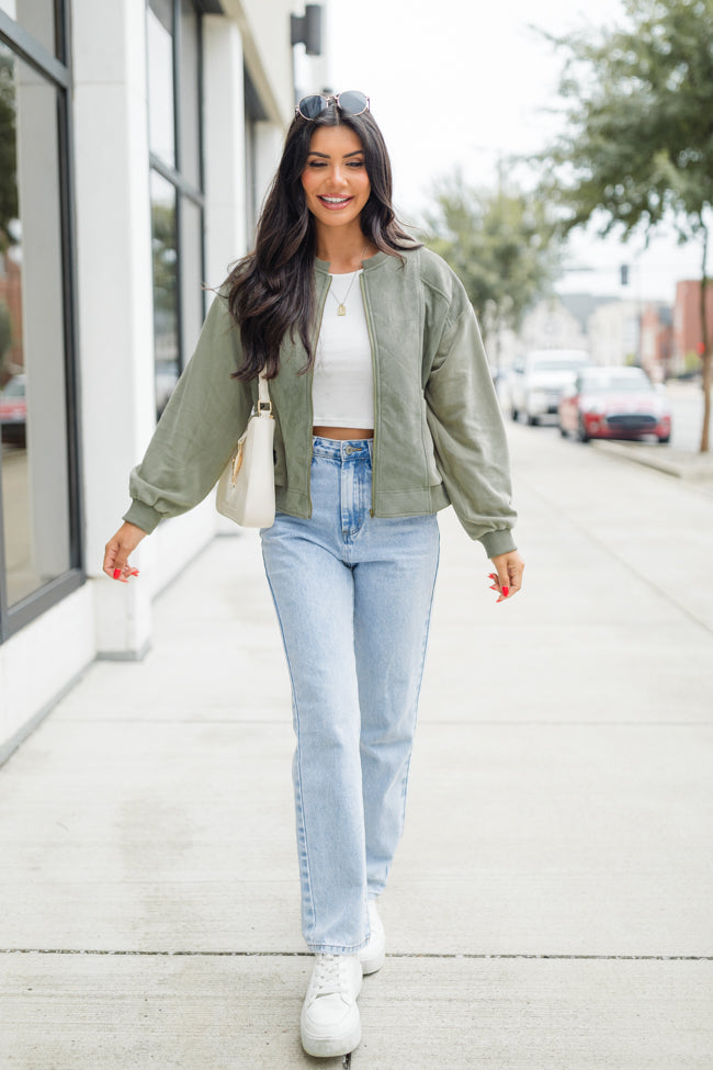 Look Out For You Olive Quilted Suede Bomber Jacket