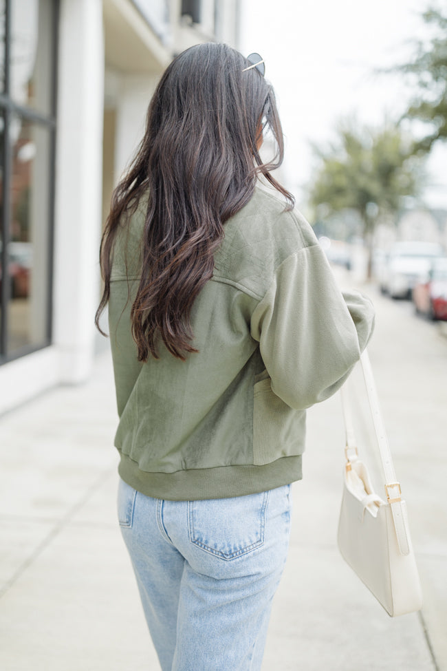 Look Out For You Olive Quilted Suede Bomber Jacket