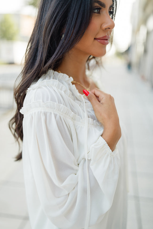 Unwavering Love Cream Shirred Shoulder Detail Blouse