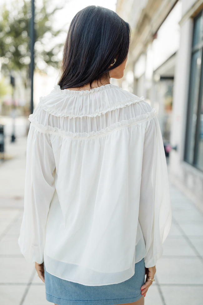 Unwavering Love Cream Shirred Shoulder Detail Blouse