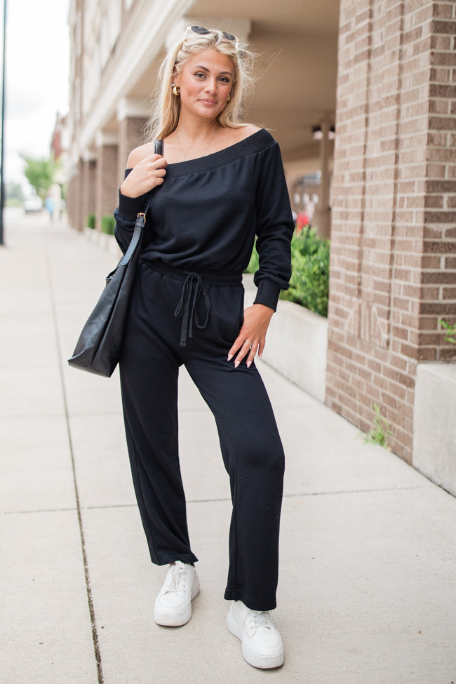 Memory Lane Black Off The Shoulder Knit Jumpsuit