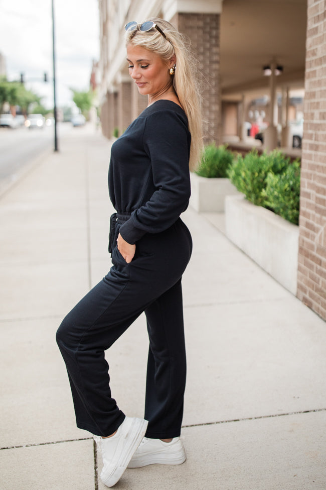 Memory Lane Black Off The Shoulder Knit Jumpsuit