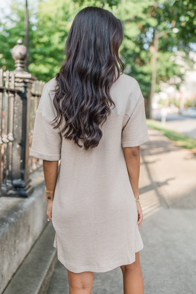 When I Go Tan Henley Knit Dress