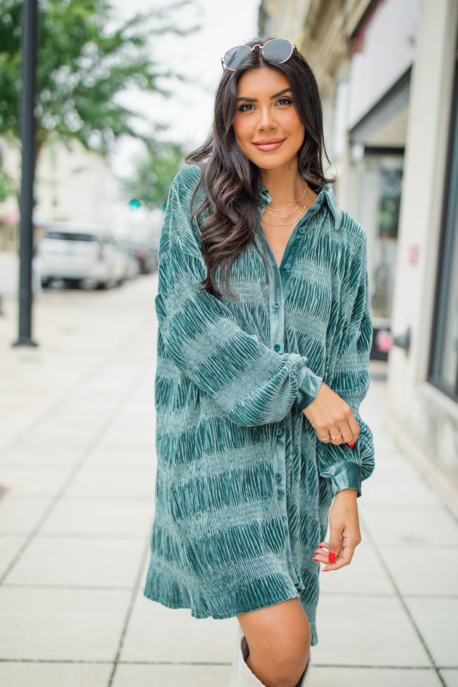 What It Does To Me Teal Textured Long Sleeve Mini Dress FINAL SALE