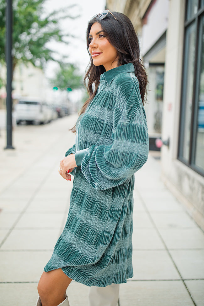 What It Does To Me Teal Textured Long Sleeve Mini Dress FINAL SALE