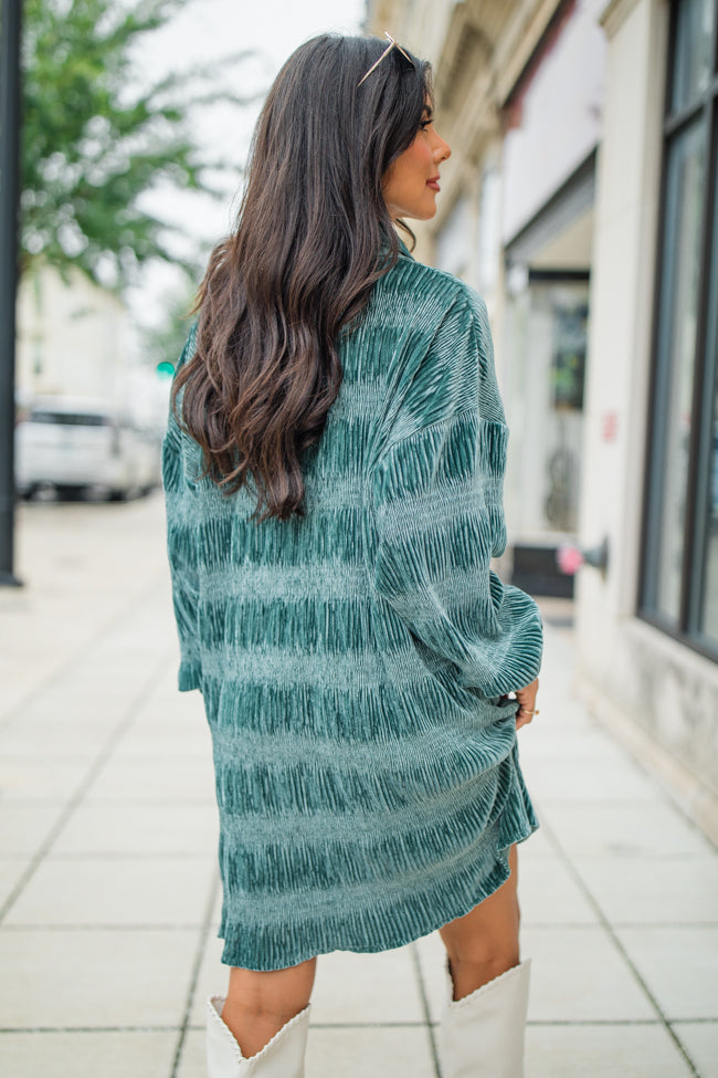 What It Does To Me Teal Textured Long Sleeve Mini Dress FINAL SALE