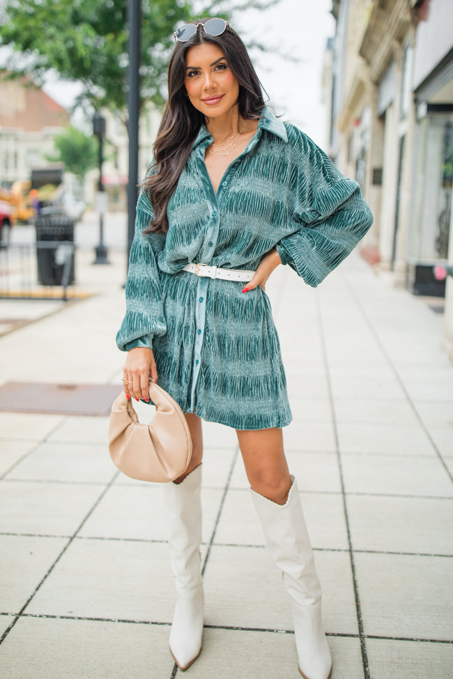 What It Does To Me Teal Textured Long Sleeve Mini Dress FINAL SALE